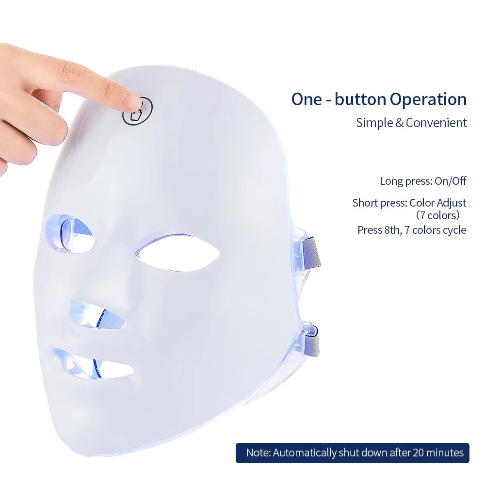 Rechargeable 7-Color LED Facial Mask – Photon Therapy for Skin Rejuvenation, Anti-Aging & Acne Care