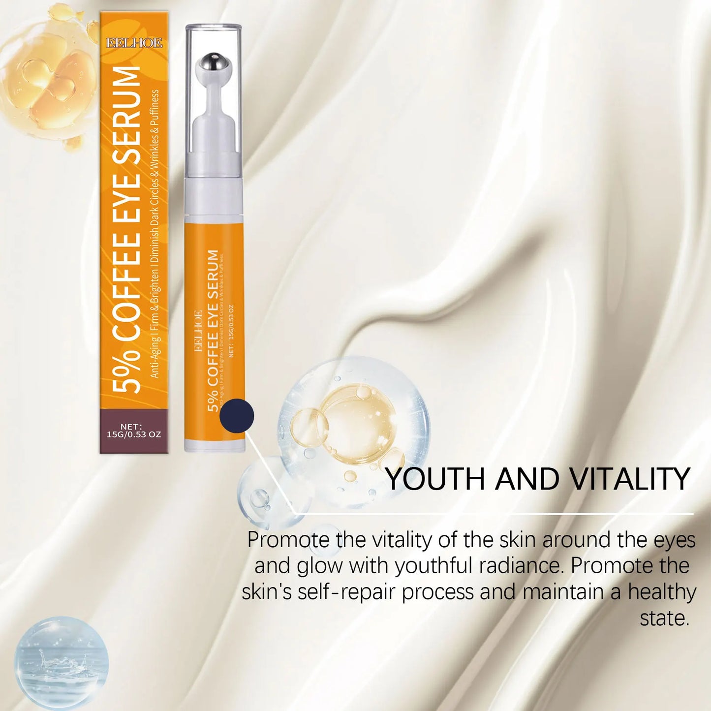5% Coffee Eye Serum – Collagen Boost, Dark Circle & Puffiness Reducer, Fine Line Tightening