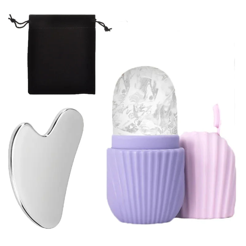1–3PCS Ice Face Roller & Stainless Steel Gua Sha Set – Facial Massage & Lifting Tools for Skin Care