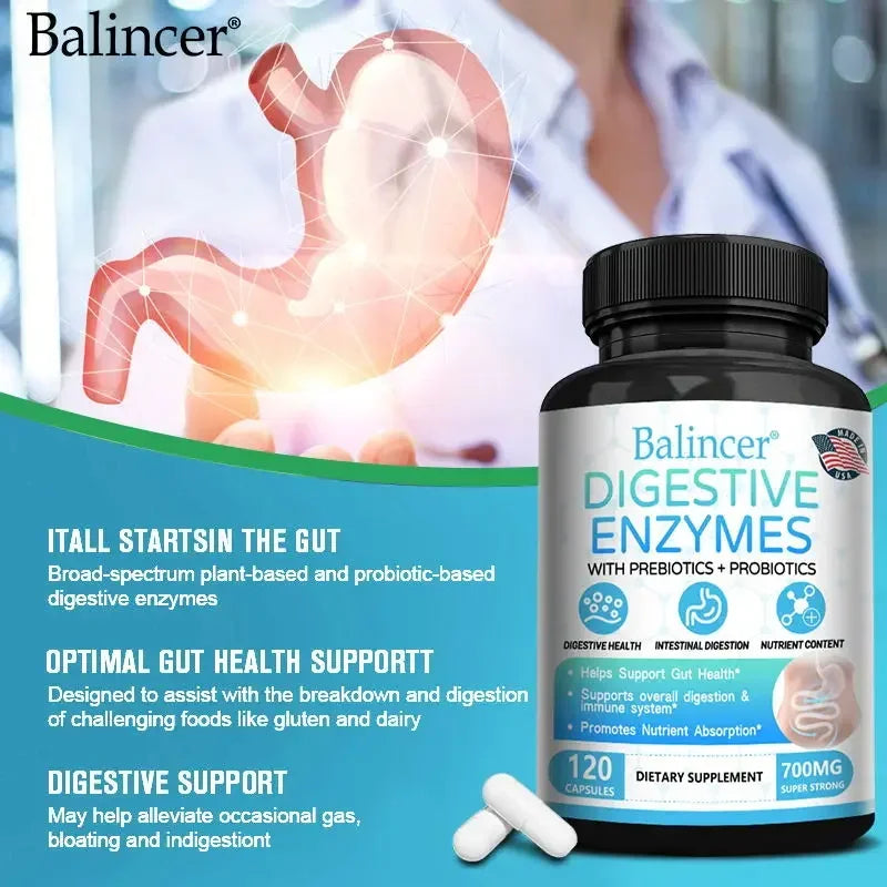 Digestive Enzyme Supplement with Prebiotics & Probiotics – Supports Digestion and Immune Health for Adults