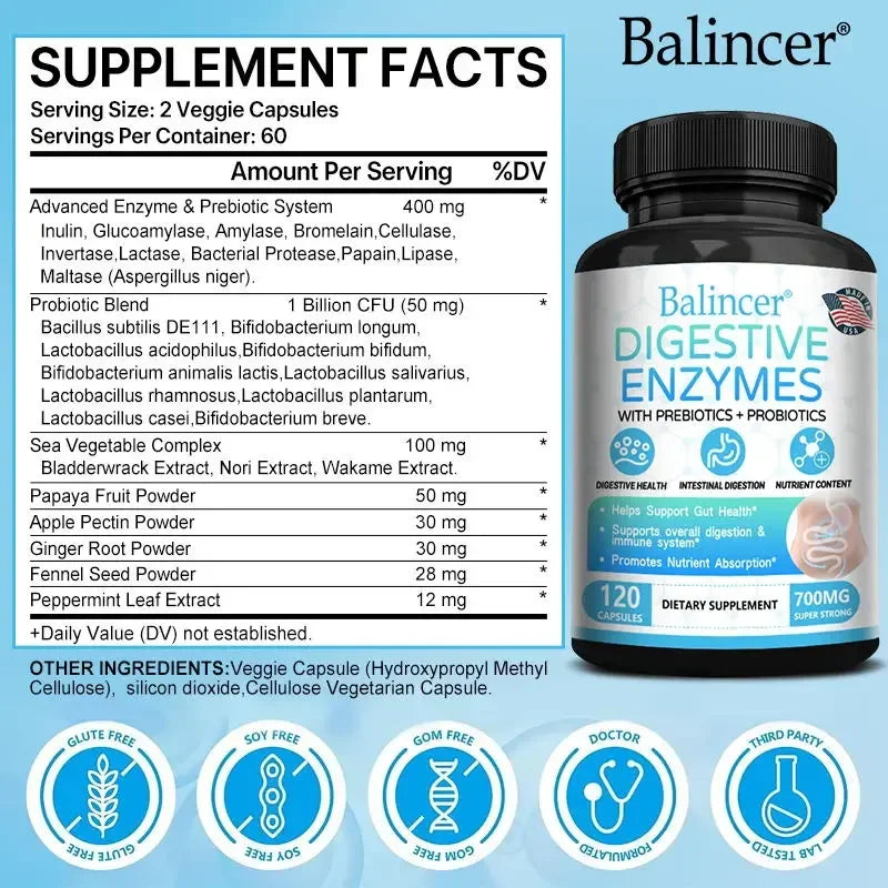 Digestive Enzyme Supplement with Prebiotics & Probiotics – Supports Digestion and Immune Health for Adults