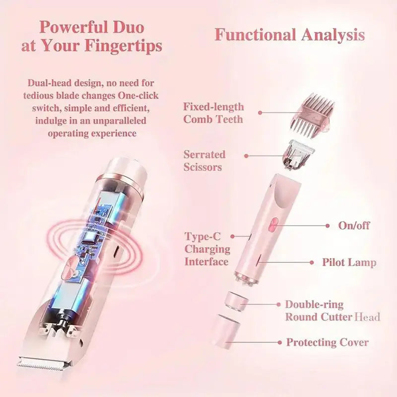 Portable Double-Head Electric Shaver for Women – USB Rechargeable, Washable Travel Razor
