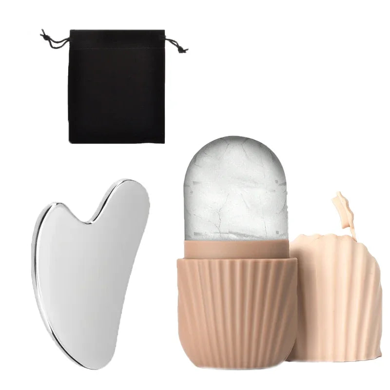 1–3PCS Ice Face Roller & Stainless Steel Gua Sha Set – Facial Massage & Lifting Tools for Skin Care