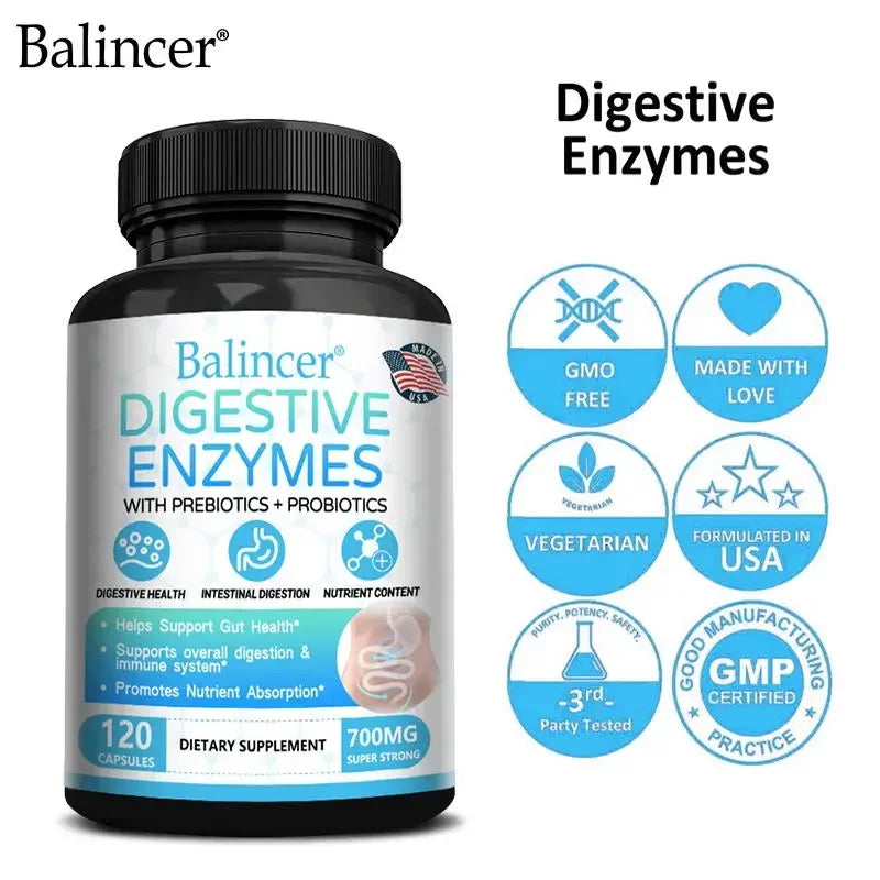 Digestive Enzyme Supplement with Prebiotics & Probiotics – Supports Digestion and Immune Health for Adults