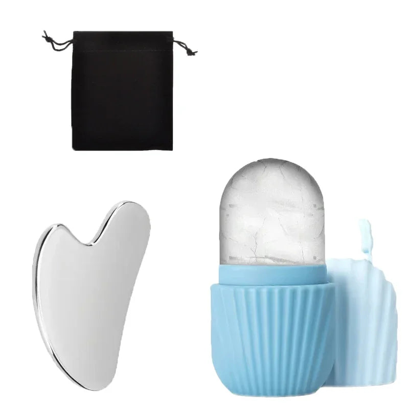 1–3PCS Ice Face Roller & Stainless Steel Gua Sha Set – Facial Massage & Lifting Tools for Skin Care