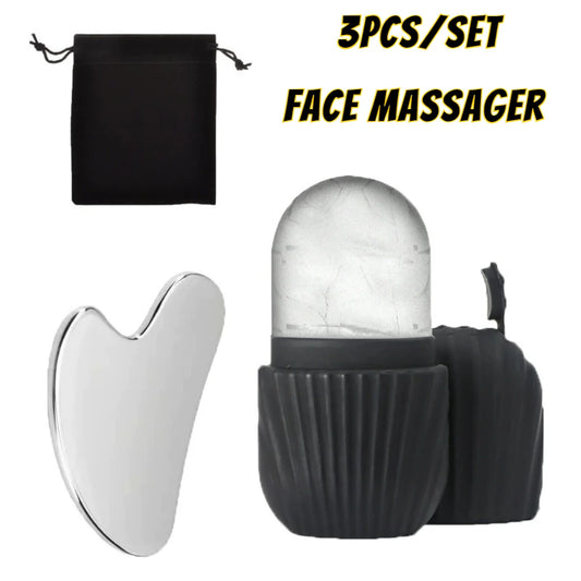 1–3PCS Ice Face Roller & Stainless Steel Gua Sha Set – Facial Massage & Lifting Tools for Skin Care