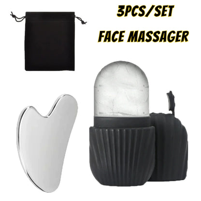 1–3PCS Ice Face Roller & Stainless Steel Gua Sha Set – Facial Massage & Lifting Tools for Skin Care