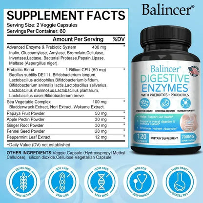 Digestive Enzyme Supplement with Prebiotics & Probiotics – Supports Digestion and Immune Health for Adults