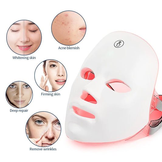 Rechargeable 7-Color LED Facial Mask – Photon Therapy for Skin Rejuvenation, Anti-Aging & Acne Care